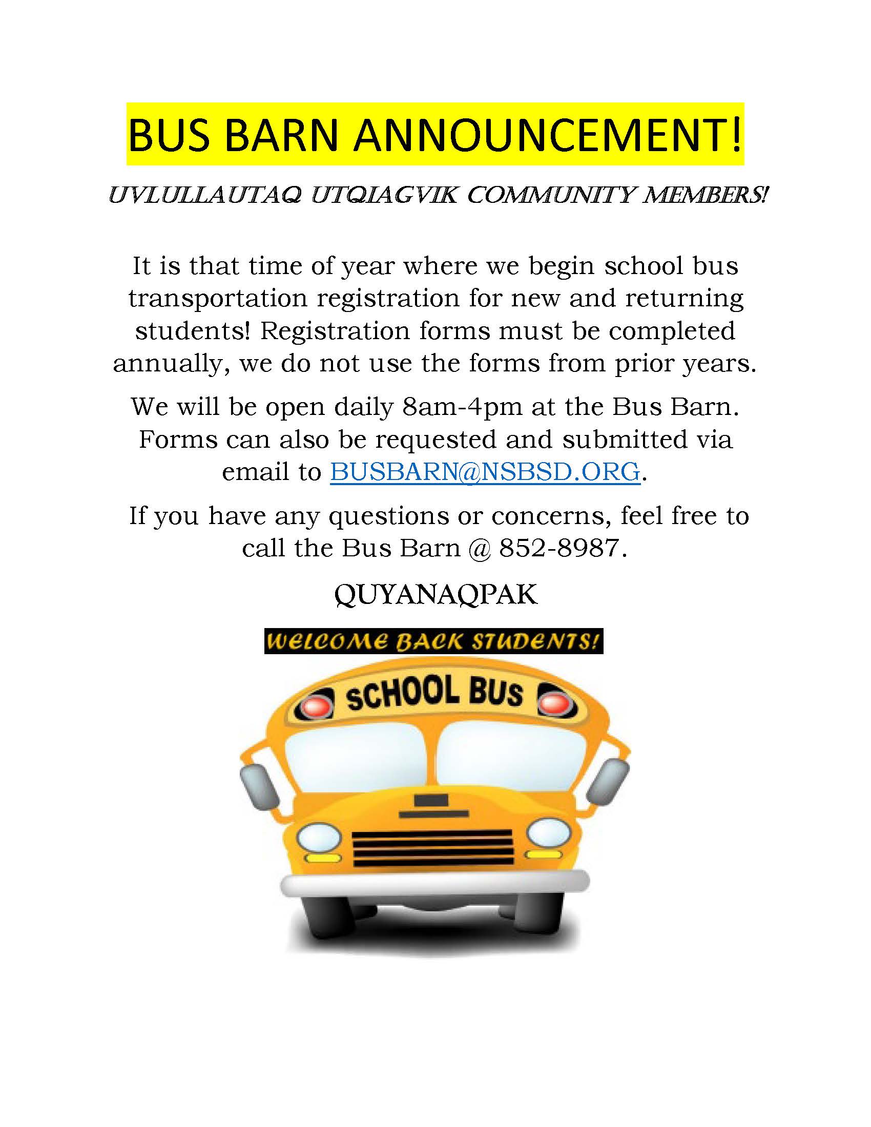 Bus Registration Announcement